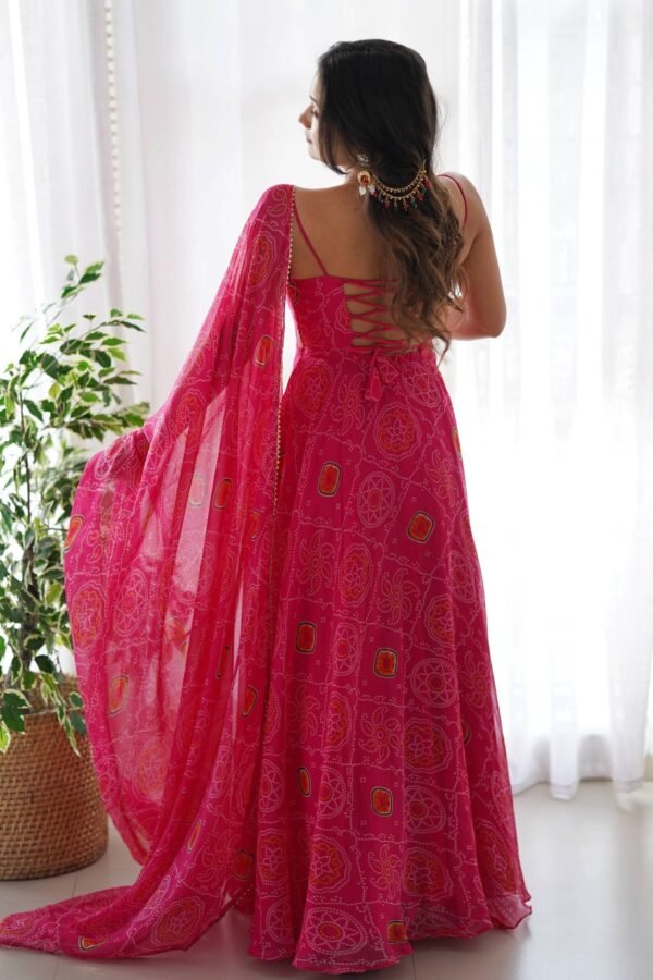 NKB-31PINK_4.jpg Flaunt Your Style with our Ready-to-Wear Pink Bandhej Print Chiffon Gown