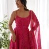 NKB-31PINK_5.jpg Flaunt Your Style with our Ready-to-Wear Pink Bandhej Print Chiffon Gown