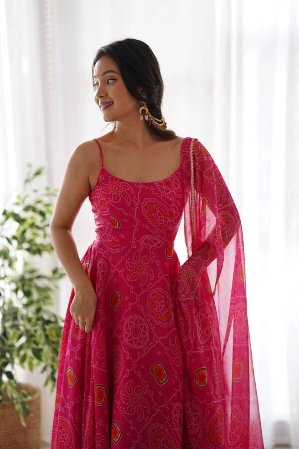 NKB-31PINK_5.jpg Flaunt Your Style with our Ready-to-Wear Pink Bandhej Print Chiffon Gown