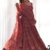 Maroon Kalamkari Print Ready-to-Wear Gown with Dupatta