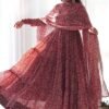Maroon Kalamkari Print Ready-to-Wear Gown with Dupatta
