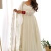 Exquisite White Heavy Pure Romansilk Anarkali Suit with Embroidery Sequence Dupatta