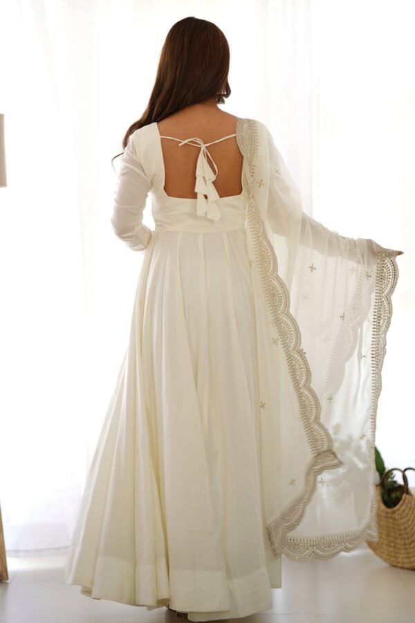 Exquisite White Heavy Pure Romansilk Anarkali Suit with Embroidery Sequence Dupatta