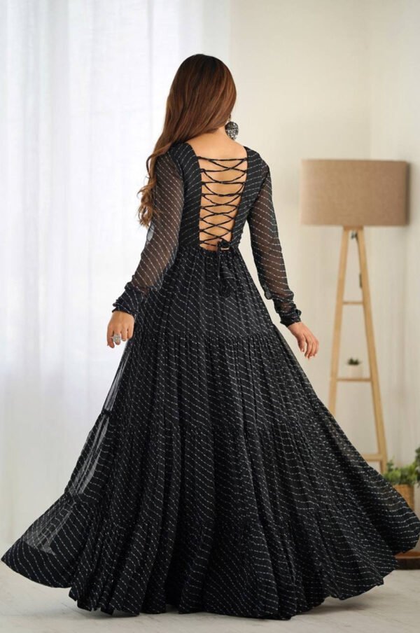 Black Laheriya Print Traditional Gown
