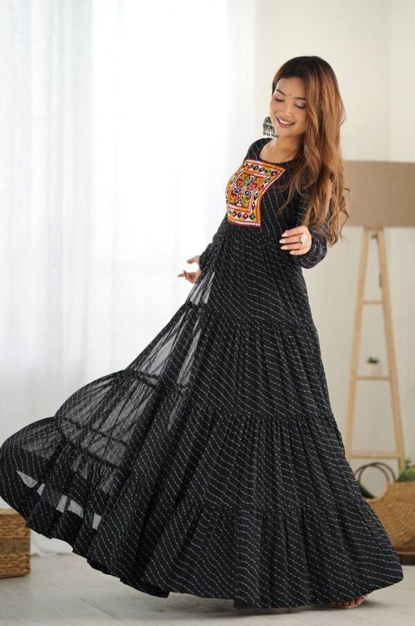 Black Laheriya Print Traditional Gown