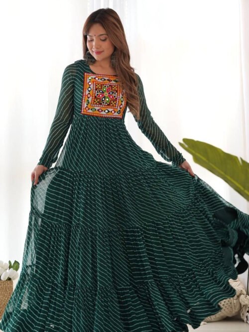 NKB-43_8.jpg Green Laheriya Print Traditional Gown