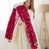 White Vichitra Silk Anarkali Suit with Rani Pink Heavy Dupatta