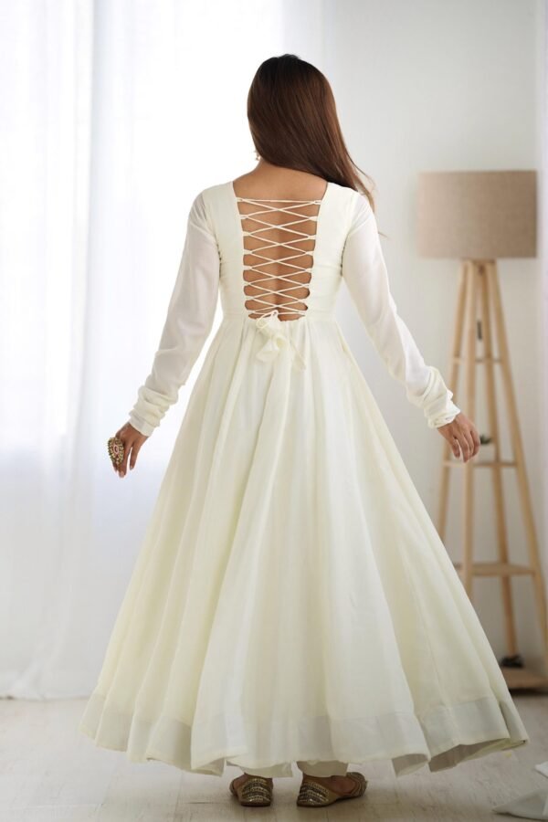 White Vichitra Silk Anarkali Suit with Rani Pink Heavy Dupatta