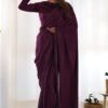 Wine Velvet Ready-to-Wear Saree with Fully Stitched Blouse