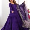 Purple Roman Silk Four-Layer Anarkali Gown Set