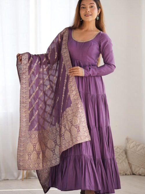 NKB-47PURPLE_4.jpg Lavender Heavy Roman Silk Chanderi Anarkali Suit Set