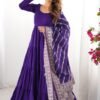 Purple Roman Silk Four-Layer Anarkali Gown Set