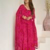 Rani Pink Bandhej Print Chiffon Anarkali Suit Set