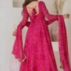 Rani Pink Bandhej Print Chiffon Anarkali Suit Set