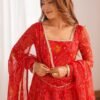 Red Bandhej Print Chiffon Anarkali Suit Set
