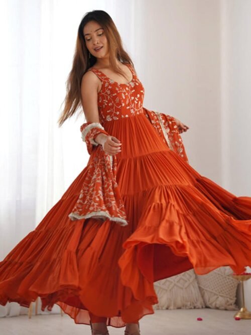 NKB-49ORANGE_4.jpg Elegant Orange Anarkali Set for Special Occasions