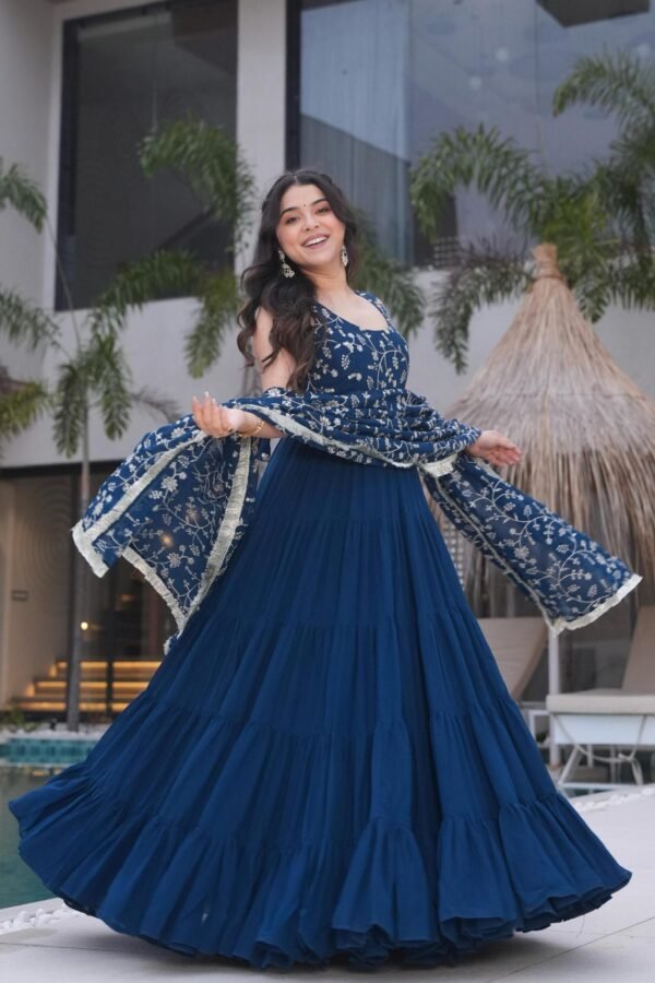 Neha Bhandari Teal Blue Anarkali Gown for Special Occasions