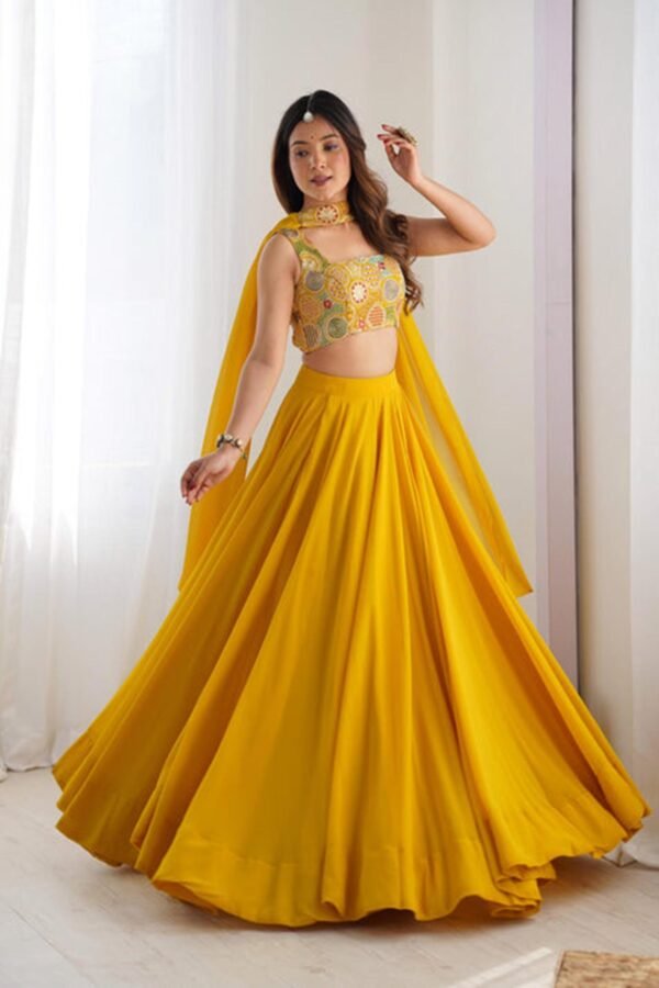 NKB-50YELLOW_2.jpg Yellow Color Fully Flared Lehenga Choli with Intricate Embroidery