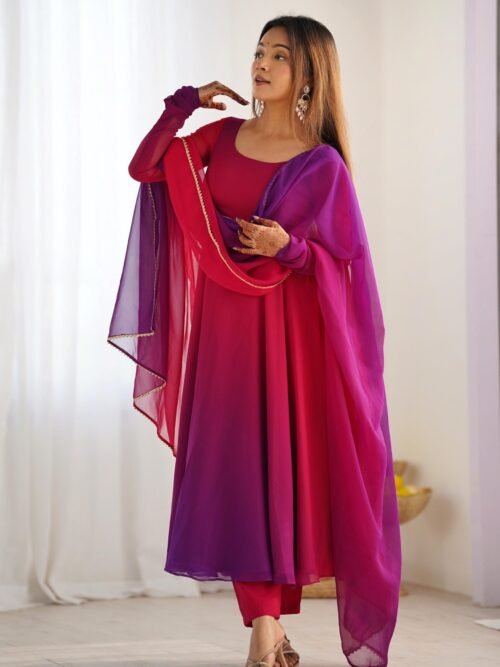 NKB-51DARKPINK_2.jpg Dark Pink & Purple Shaded Fox Georgette Anarkali Suit