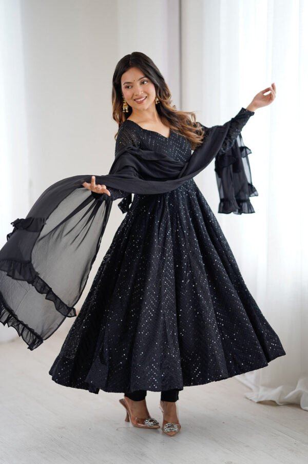 Maroon Color Lucknowi Sequence Work Anarkali Suit