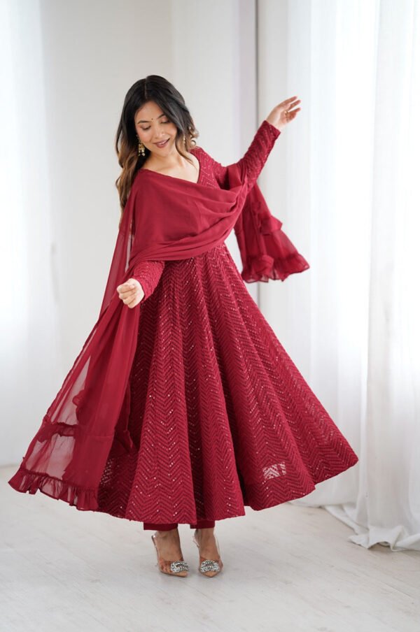 Maroon Color Lucknowi Sequence Work Anarkali Suit