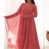 Peach Lucknowi Georgette Anarkali Suit Set