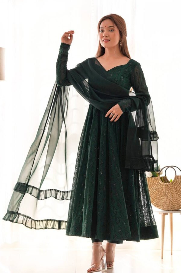 Lucknowi Work Jungle Green Anarkali Suit