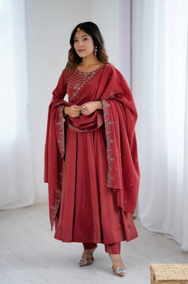Carmine Roman Chanderi Silk Anarkali Suit