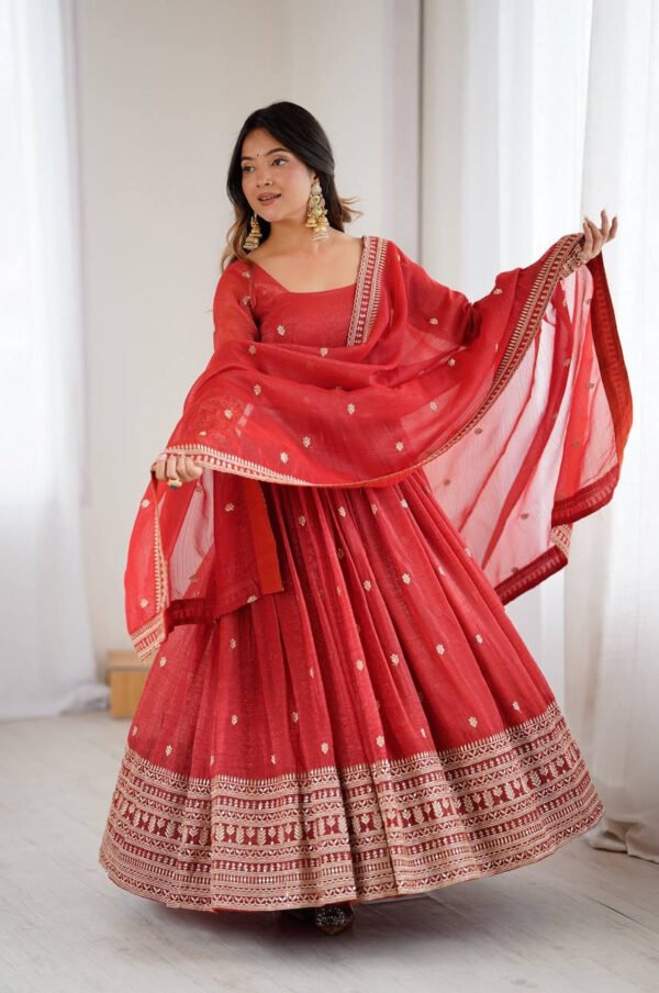 Rust Orange Crunchy Silk Anarkali Suit