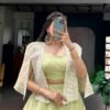 NNK1119_1.jpg Premium Melon Green Allnen Crush Lehenga Set with 5 Meter Flair