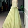 NNK1119_2.jpg Premium Melon Green Allnen Crush Lehenga Set with 5 Meter Flair