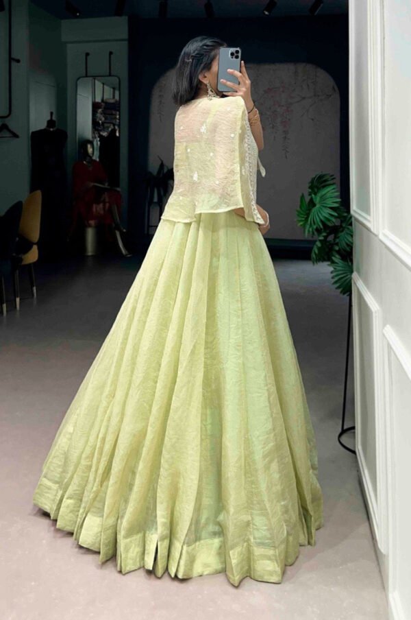 NNK1119_2.jpg Premium Melon Green Allnen Crush Lehenga Set with 5 Meter Flair