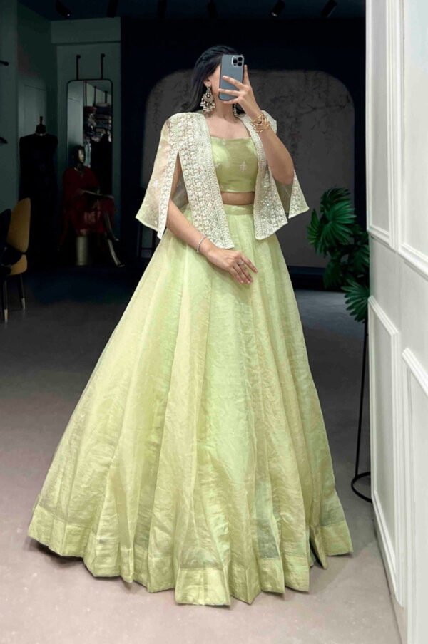 NNK1119_3.jpg Premium Melon Green Allnen Crush Lehenga Set with 5 Meter Flair