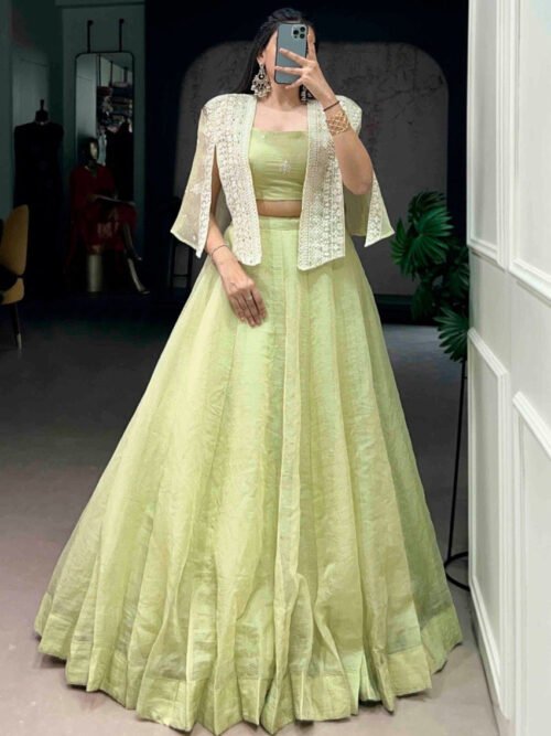 NNK1119_4.jpg Premium Melon Green Allnen Crush Lehenga Set with 5 Meter Flair