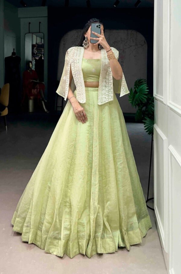 NNK1119_4.jpg Premium Melon Green Allnen Crush Lehenga Set with 5 Meter Flair