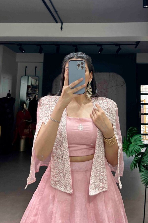 Premium Tender Pink Allnen Crush Lehenga Set with 5 Meter Flair