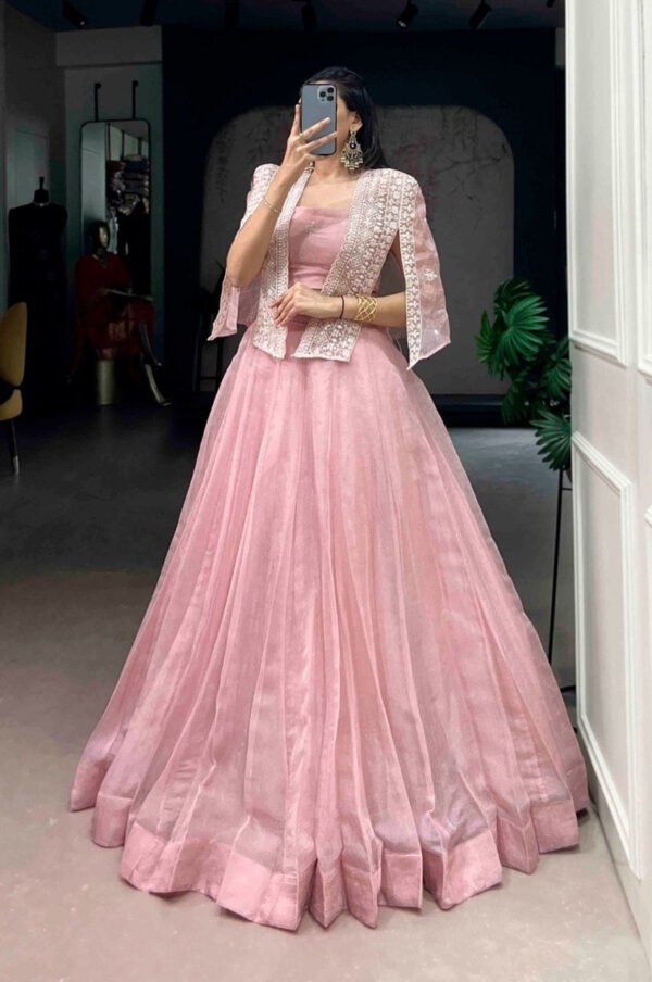 Premium Tender Pink Allnen Crush Lehenga Set with 5 Meter Flair