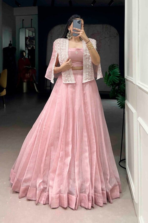 Premium Tender Pink Allnen Crush Lehenga Set with 5 Meter Flair