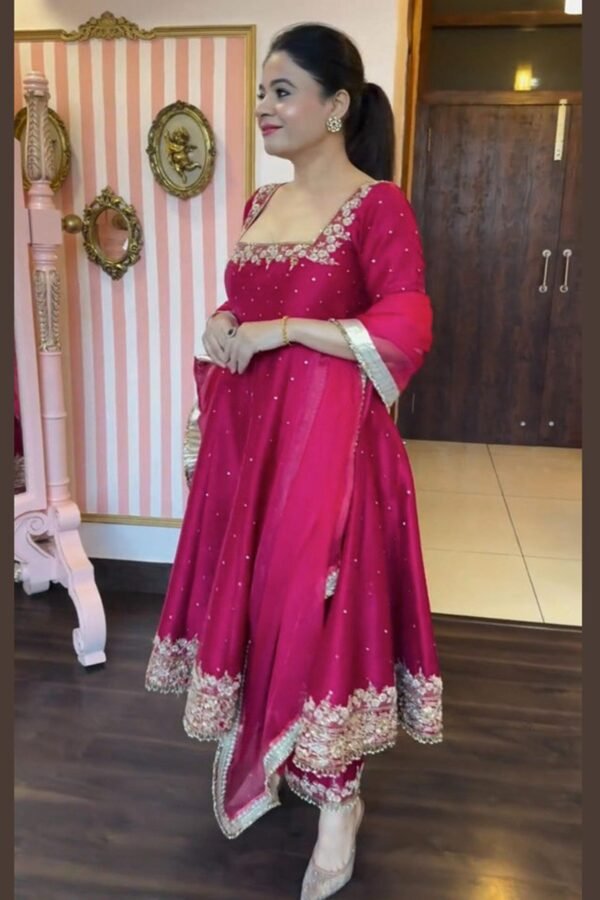 Pink Vichitra Silk Royal Suit Set