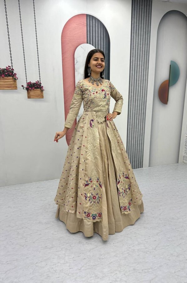 Pc-528_1.jpg Cream Color Crop Top Lehenga with Embroidered Shrug