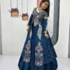 Indigo Color Crop Top Lehenga with Embroidered Shrug