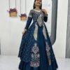 Indigo Color Crop Top Lehenga with Embroidered Shrug