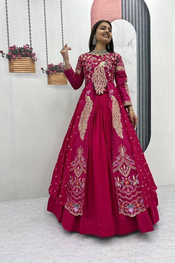 Pc-528_14.jpg Crimson Color Crop Top Lehenga with Embroidered Shrug