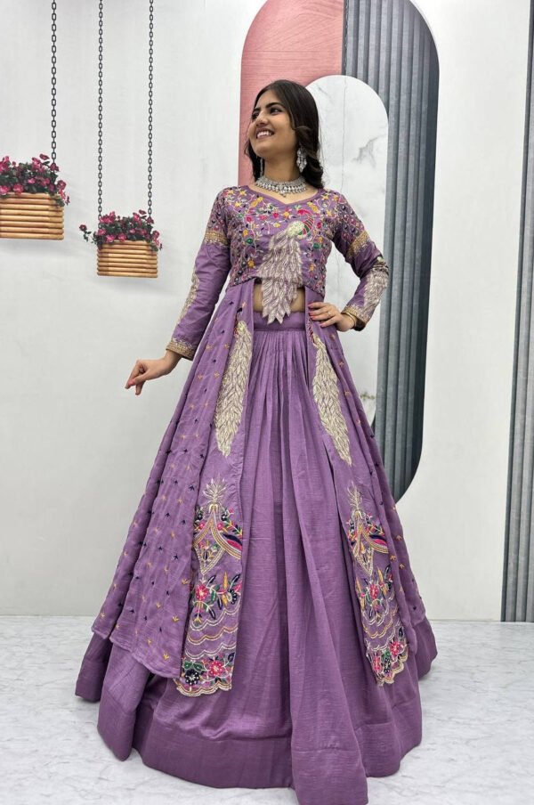 Boho Lavender Crop Top Lehenga with Embroidered Shrug