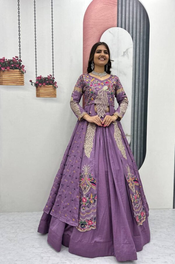 Boho Lavender Crop Top Lehenga with Embroidered Shrug