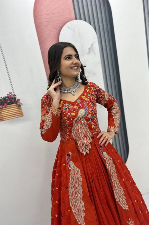 Orange Crop Top Lehenga Set with Heavy Embroidery & Stylish Shrug Look