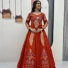 Orange Crop Top Lehenga Set with Heavy Embroidery & Stylish Shrug Look