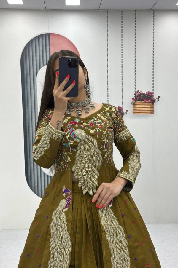 Pc-528_7.jpg Mustard Green Crop Top Lehenga with Embroidered Shrug