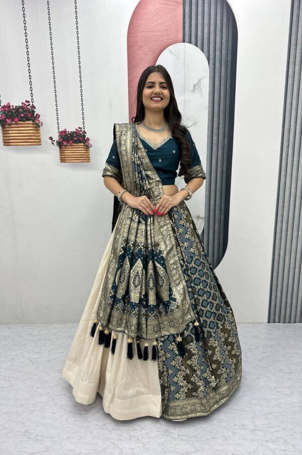 Rama Green Lehenga Saree Set – Royal Elegance with Modern Flair