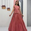 Dusky Red Crunchy Silk Lehenga Set with 3.5 Meter Flair & Heavy Sequins Jacket